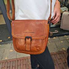 cognac leren handtas