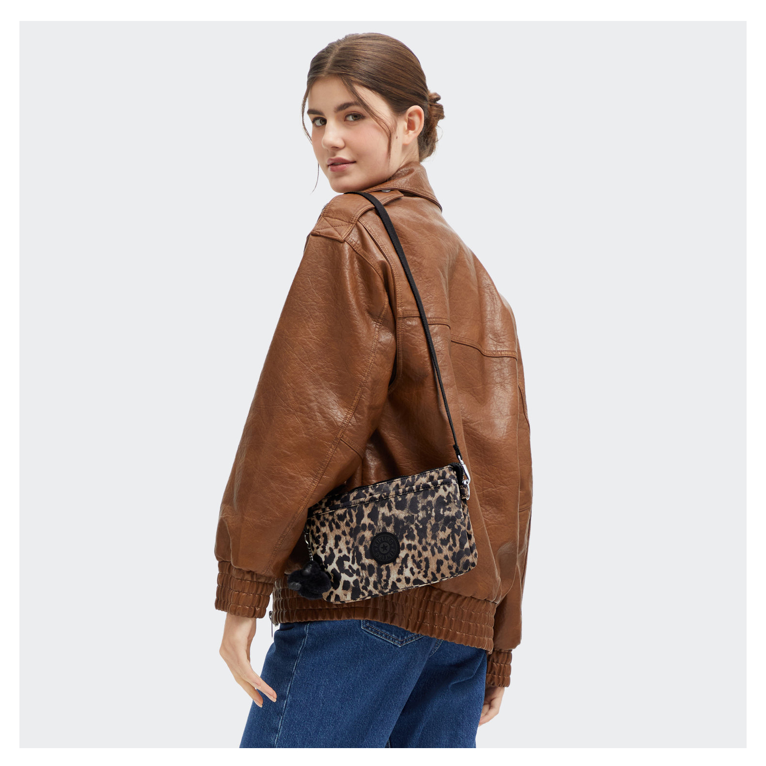 kipling leren tas