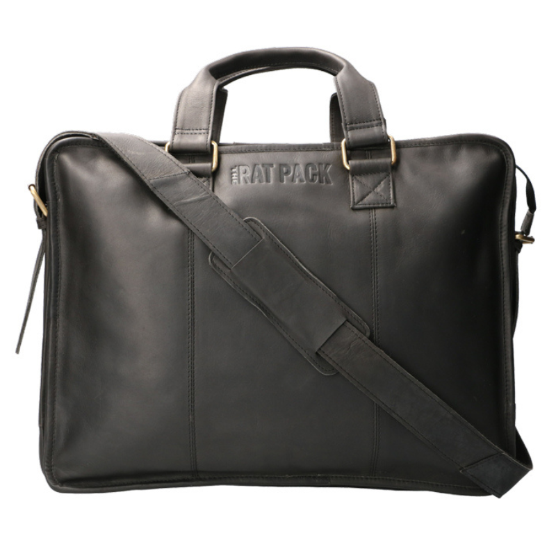 zwarte leren laptoptas heren